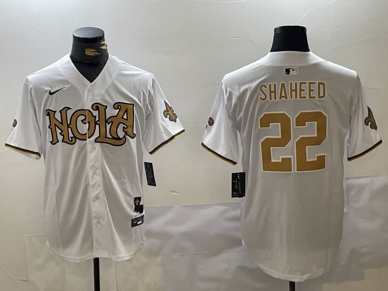 Men New Orleans Saints 22 Shaheed White Joint Name 2024 Nike Limited NFL Jersey style 1